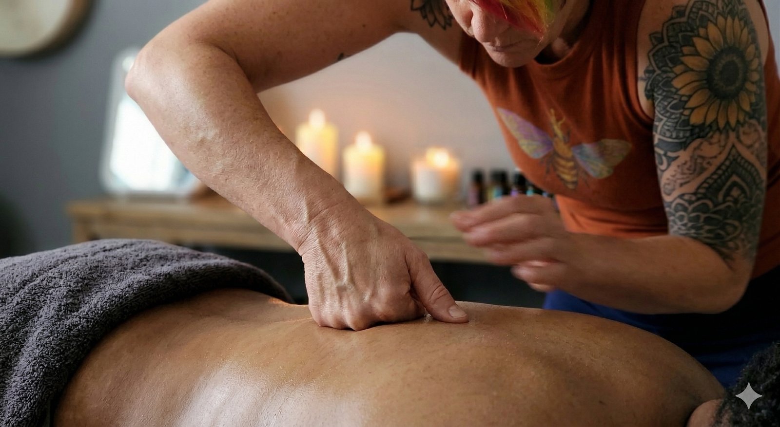 Michael Jaece performing deep therapeutic bodywork at her Orem, Utah studio.